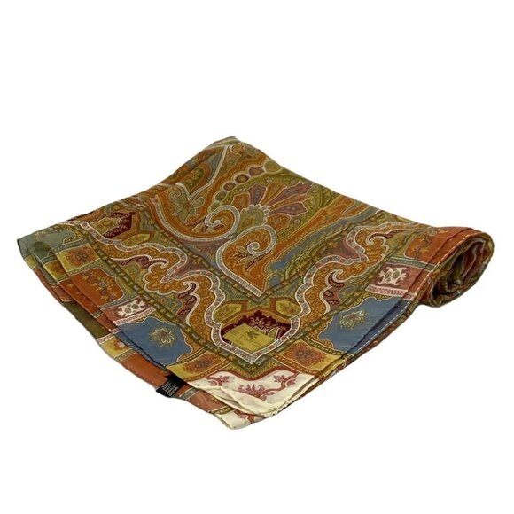 Auth ETRO - Dark yellow Red Multi Silk Scarf - Picture 1 of 4